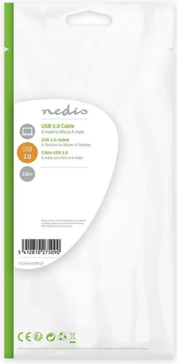 Nedis USB 2.0 Kabel USB-A naar Micro-A 2m - Zwart