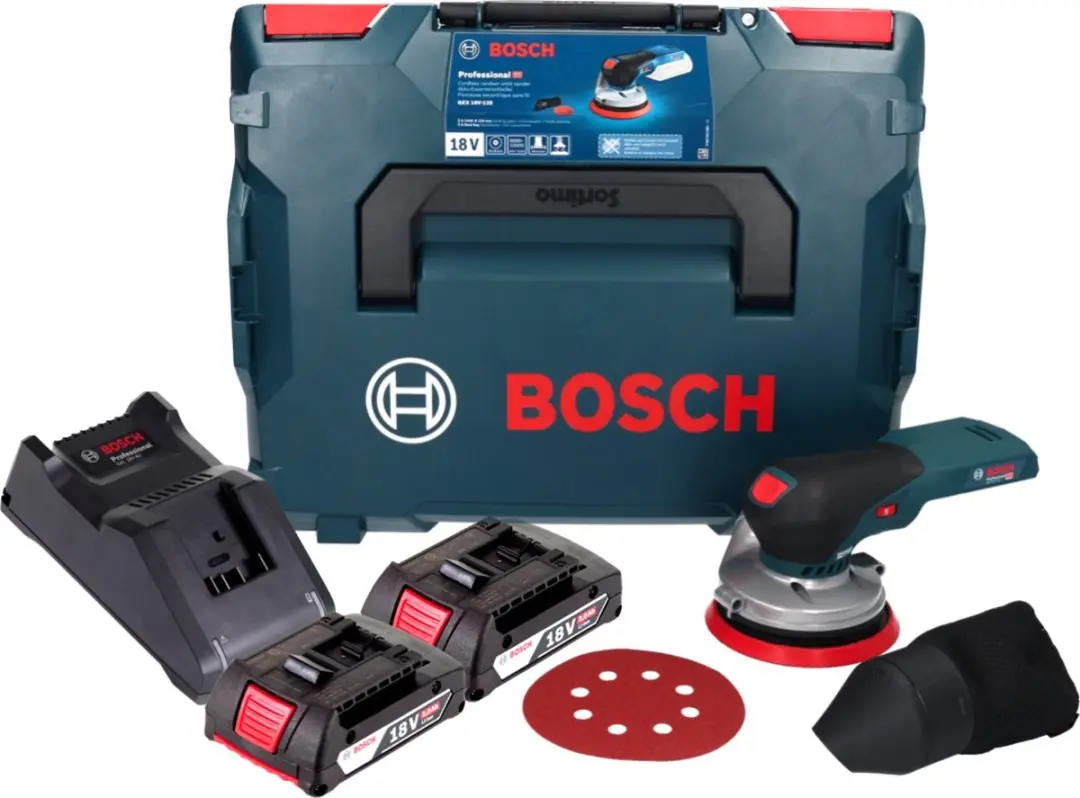 Bosch Professional GEX 18V-125 Accu-Excentrische Schuurmachine - 125mm - 2x 2,0Ah + Oplader