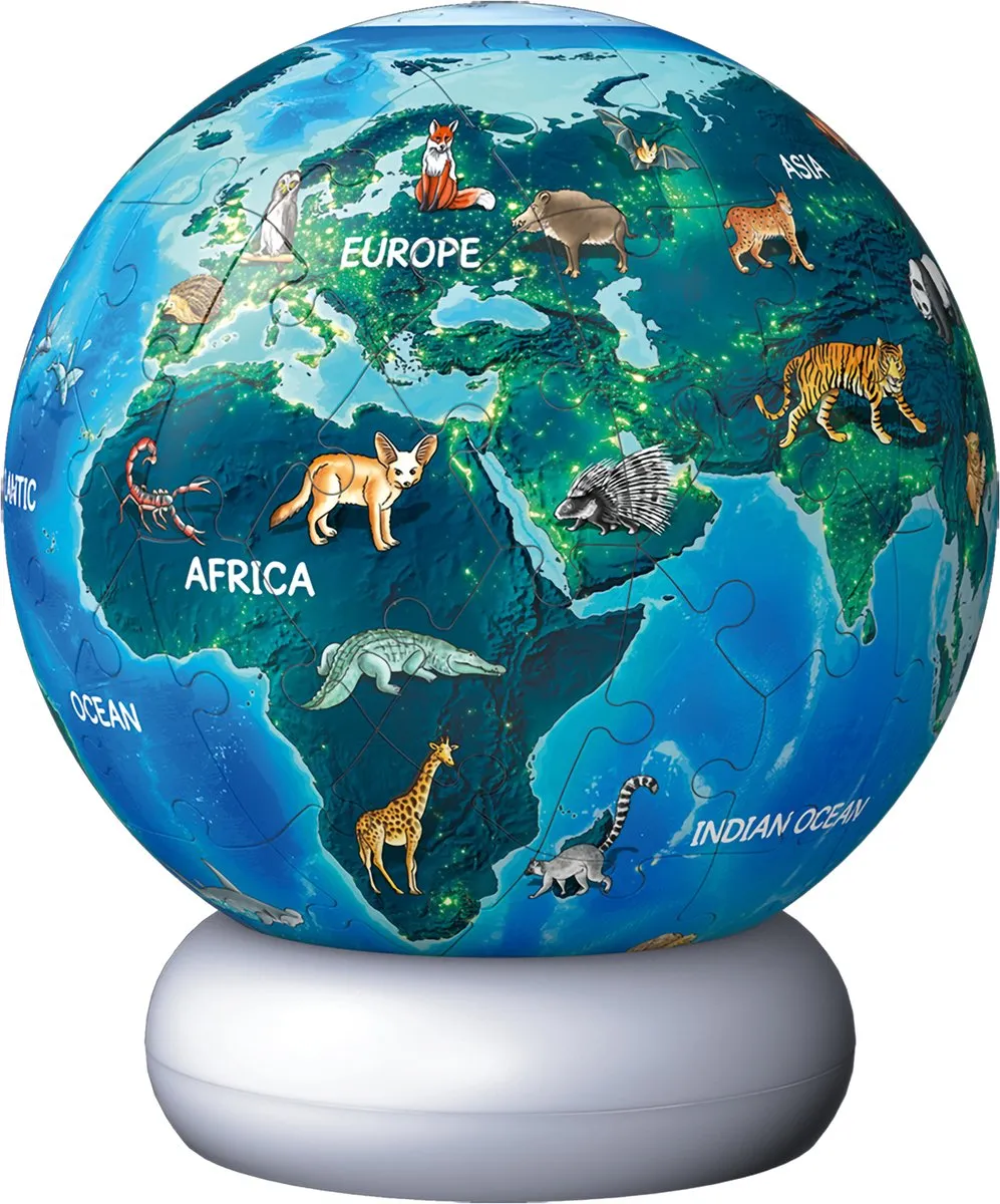Ravensburger Aarde met Diermotieven 3D Puzzle-Ball Nachtlicht 73 Stukjes - afbeelding 6 van 6