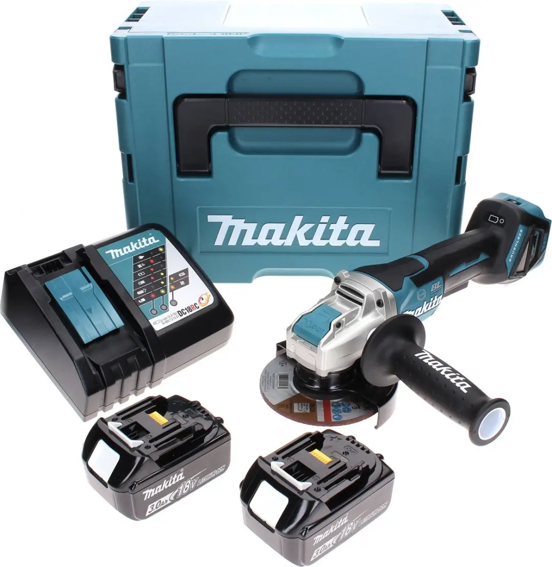 Makita DGA 519 RFJ Haakse Slijper 18V 125mm Brushless - 2x 3.0Ah Accu + Lader + Makpac