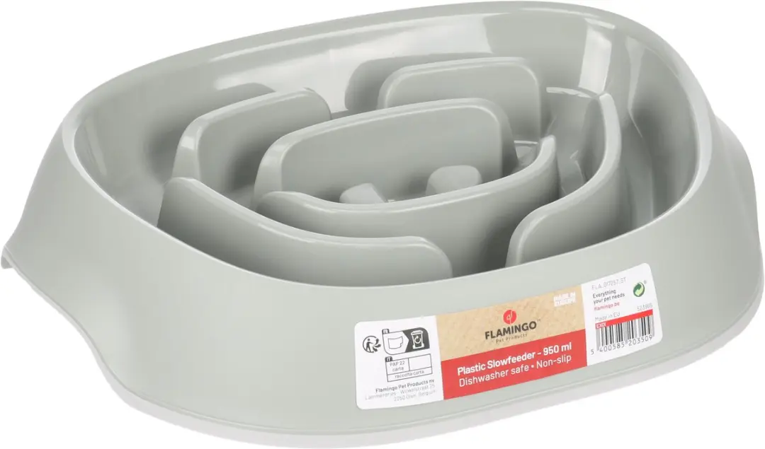 Flamingo Eetpot Slow Feeder Exqi Ovaal 950ml - Olijfgroen