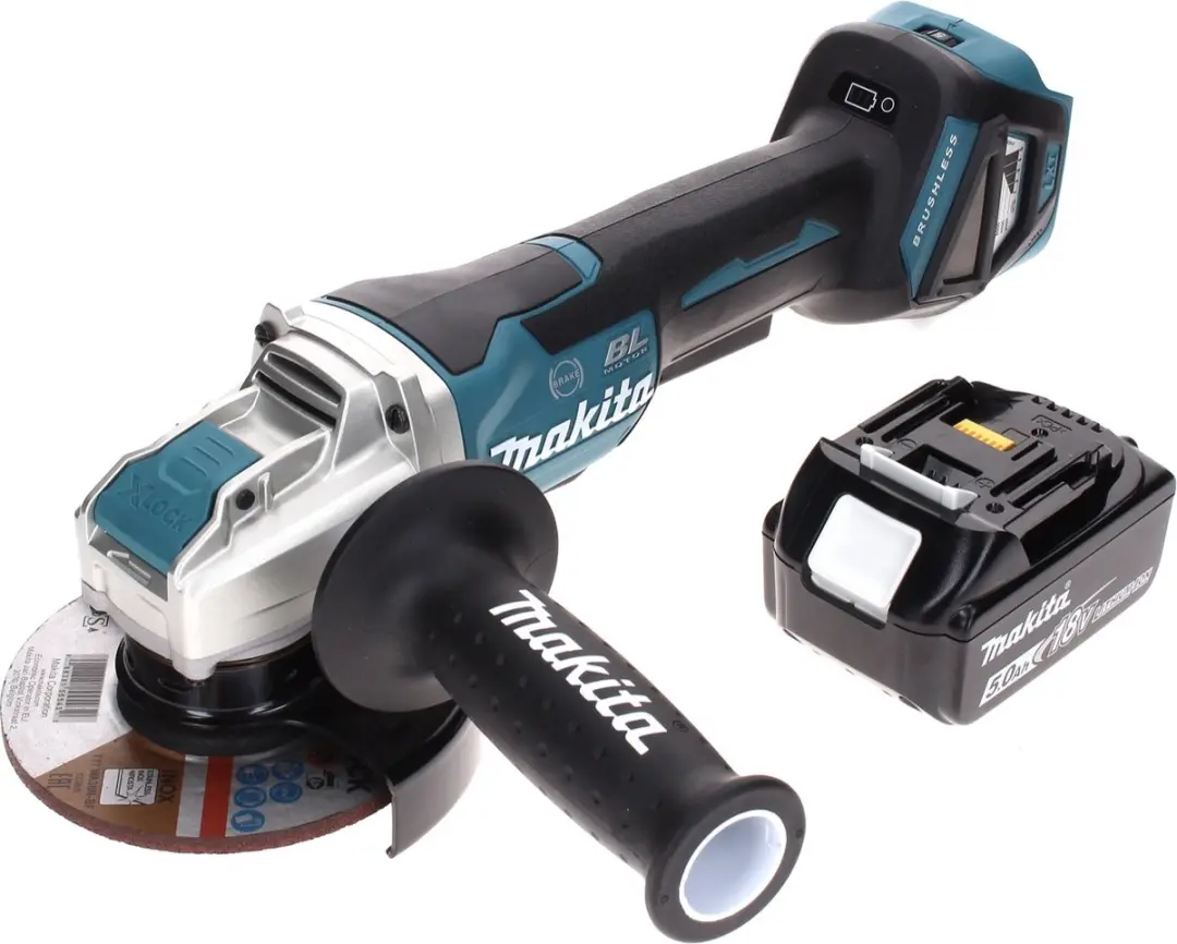 Makita DGA519T1 Accu Haakse Slijper 18V 125mm Brushless X-Lock - 5.0Ah