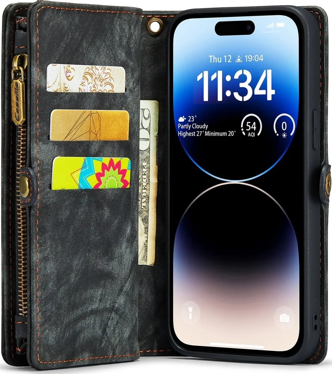 Caseme 008 Telefoonhoesje iPhone 15 Pro Max - 2in1 Bookcase Portemonnee Zwart