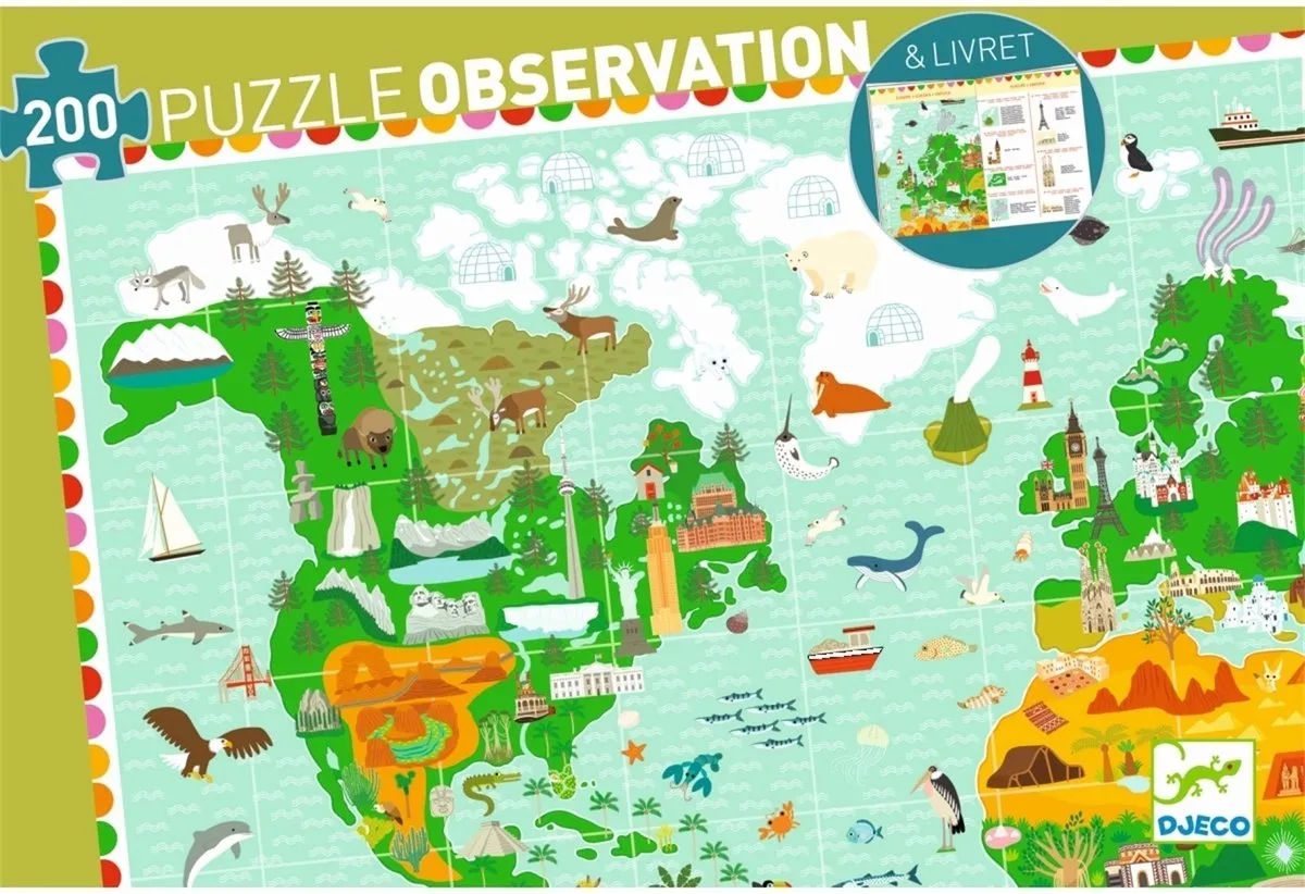 Djeco Wereldkaart Puzzel DJ07412 - 200 Stuks - Multicolor - afbeelding 6 van 6