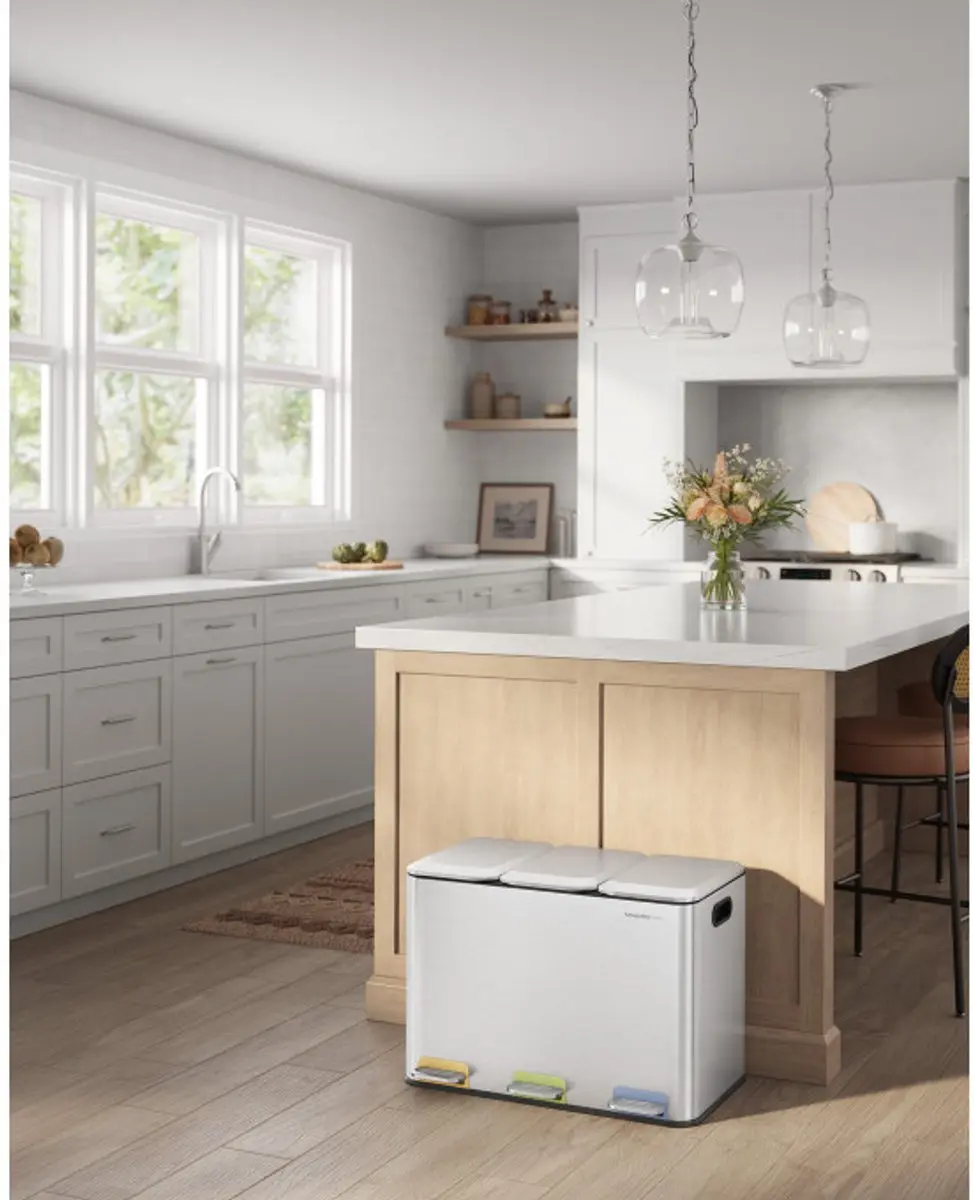 Songmics Keukenafvalemmer 45L - 3x15L Pedaal - Zilver