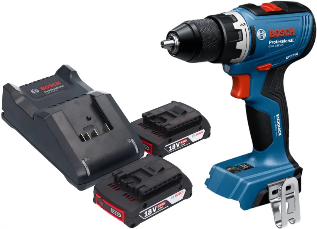Bosch GSR 18V-65 Profi-accuboormachine 18 V 63 Nm borstelloos + 2x accu 2.0 Ah +