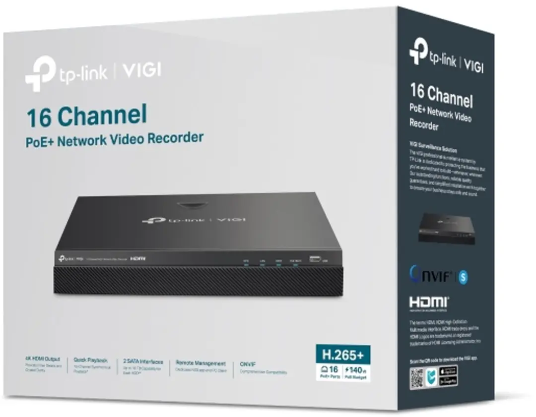 TP-Link VIGI NVR2016H-16MP NVR - 16 Kanalen - Zwart