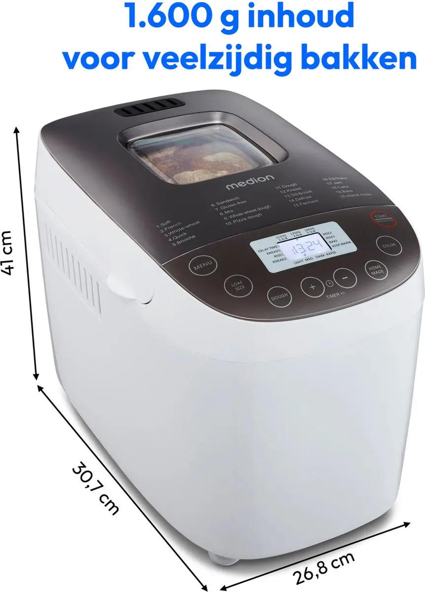Medion Broodbakmachine MD12040 - 1600g - 20 Programma's - Wit