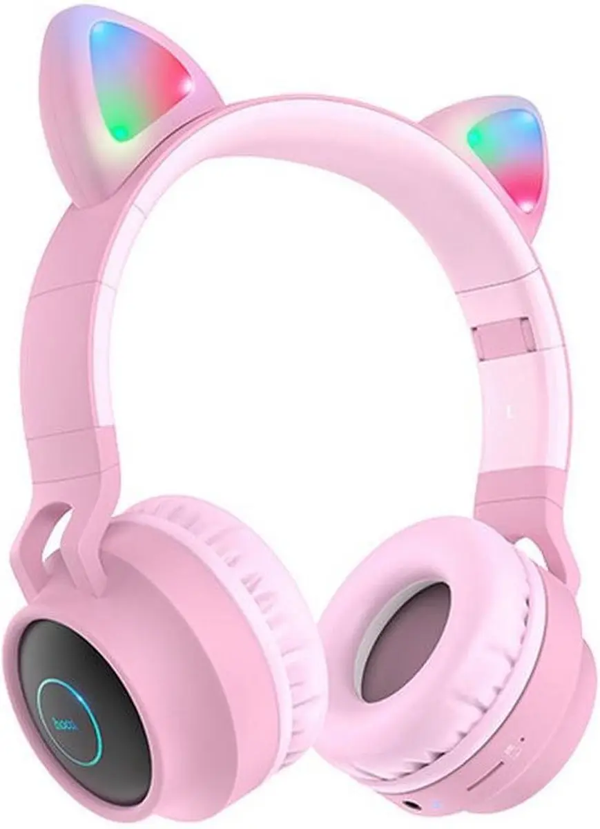 Hoco W27 Draadloze Kinderkoptelefoon Kattenoren - Roze