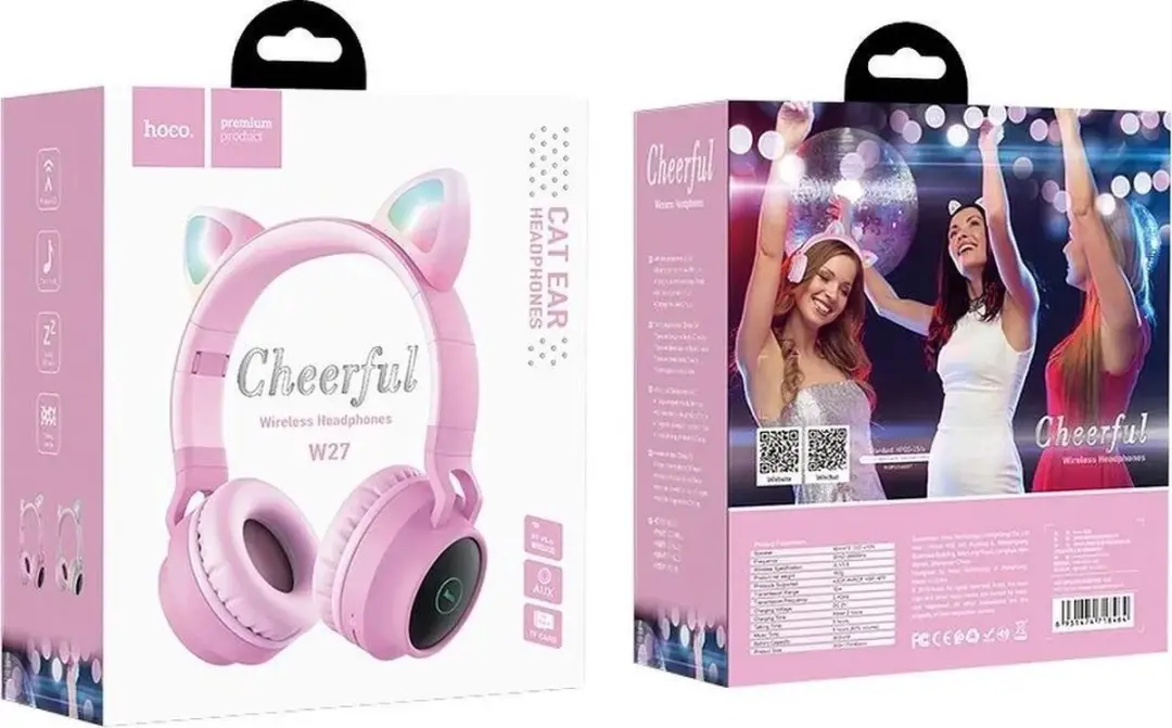Hoco W27 Draadloze Kinderkoptelefoon Kattenoren - Roze - afbeelding 2 van 5