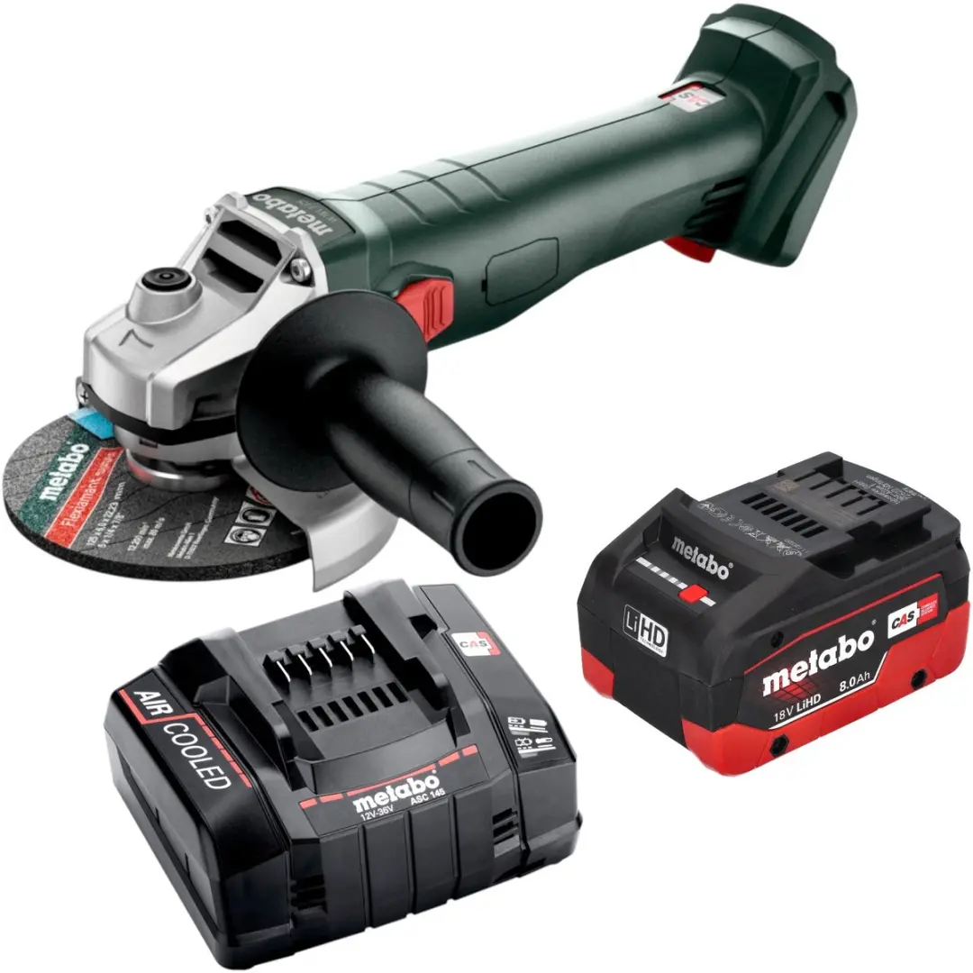 Metabo W 18 7-125 accu-haakse slijper 18 V 125 mm + 1x LiHD-accu 8,0 Ah + oplade