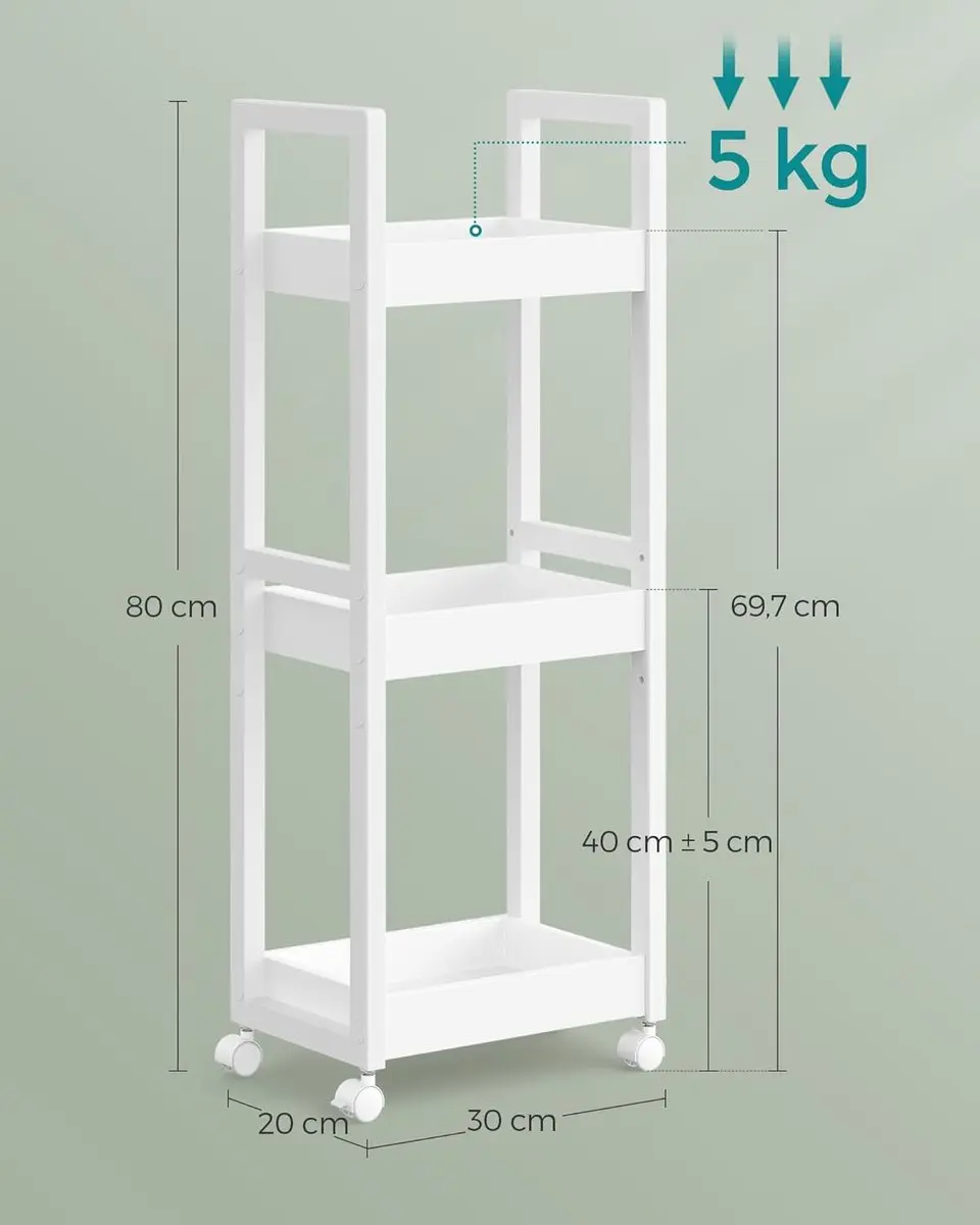 Songmics Bamboe Badkamerplank Trolley 3-niveaus 20x30x80cm Wit