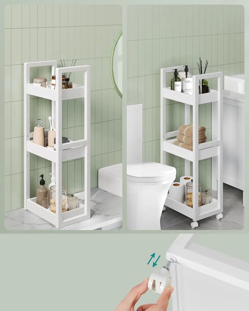 Songmics Bamboe Badkamerplank Trolley 3-niveaus 20x30x80cm Wit
