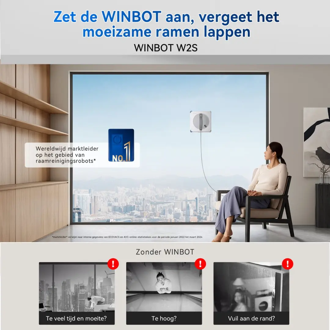 Ecovacs Winbot W2S Ramenreinigingsrobot - 1000ml Schoonmaakmiddel - Wit