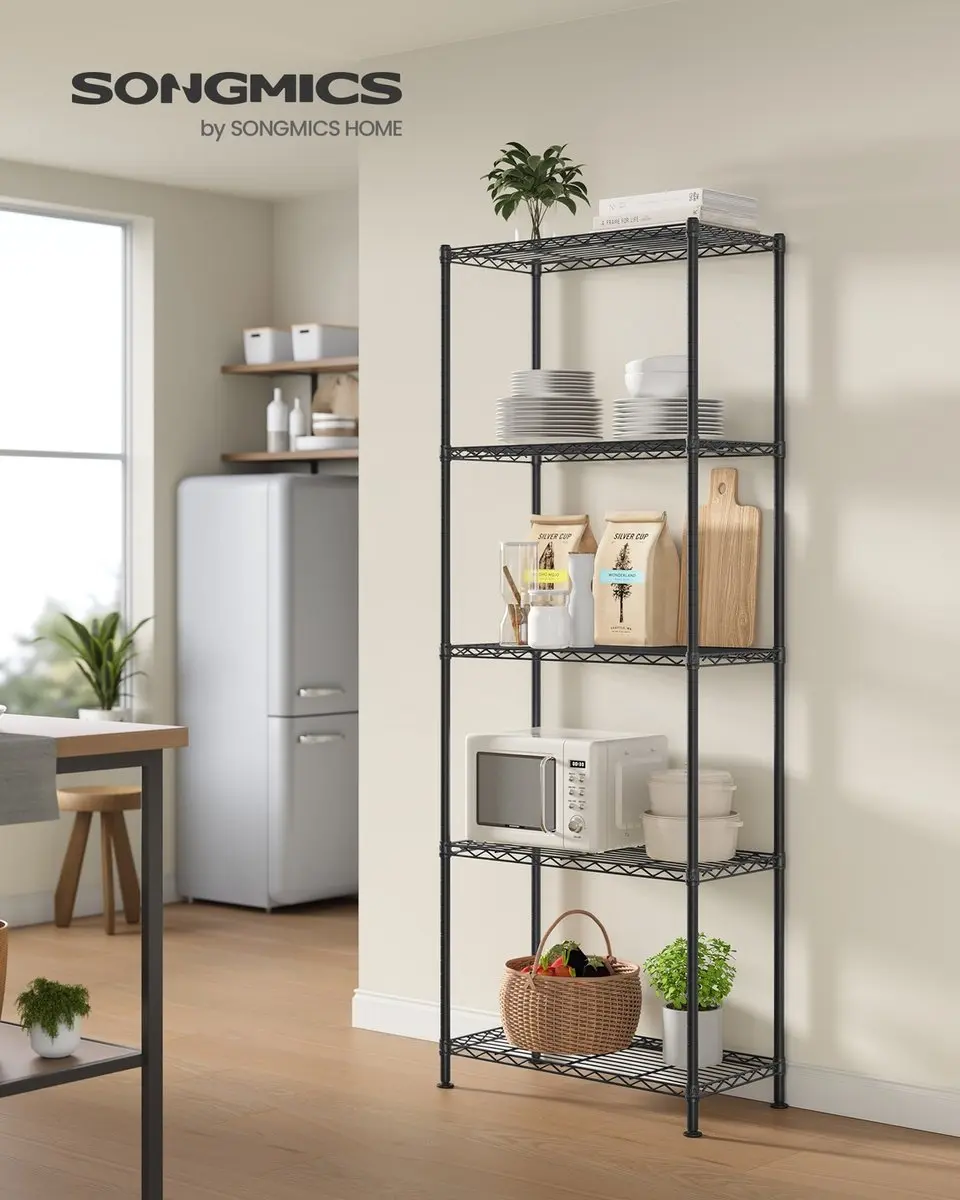 Songmics Metalen Rek 5 Niveaus 30x60x161cm - Inktzwart