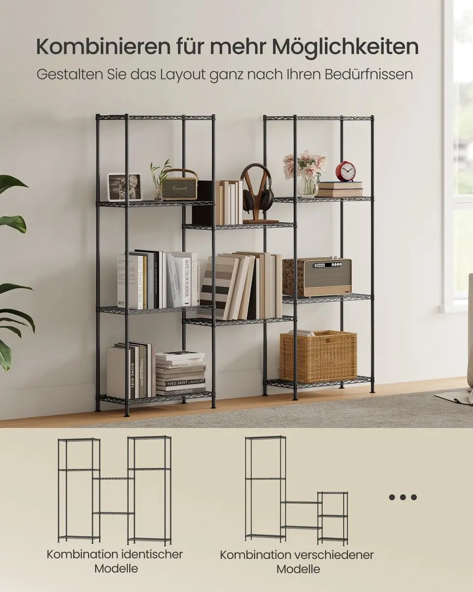 Songmics Metalen Rek 5 Niveaus 30x60x161cm - Inktzwart