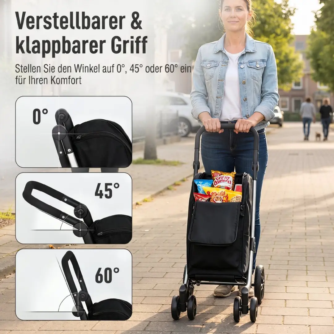 Homcom Shopping Cart Oxford - 58x44x100cm Zwart - afbeelding 6 van 6