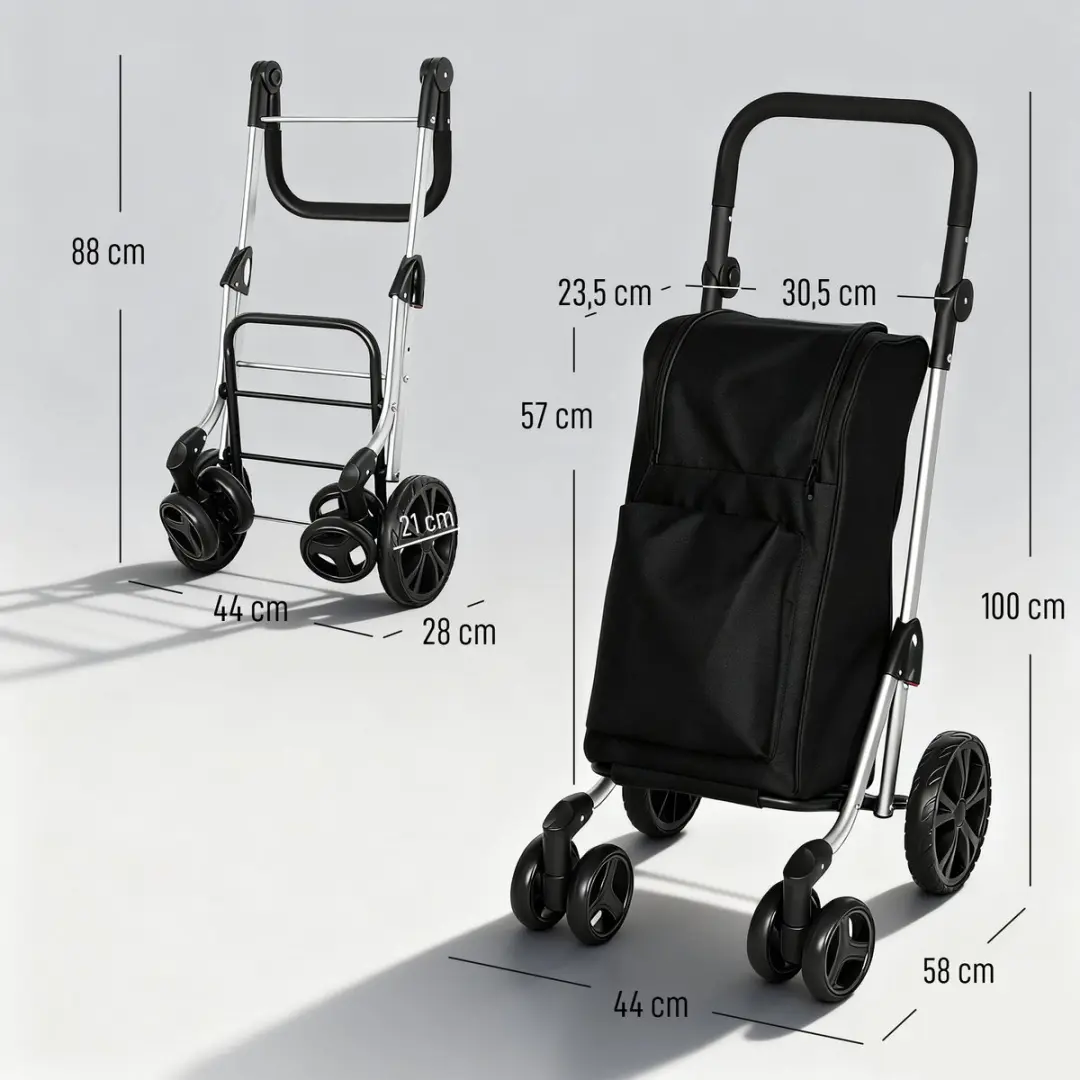 Homcom Shopping Cart Oxford - 58x44x100cm Zwart