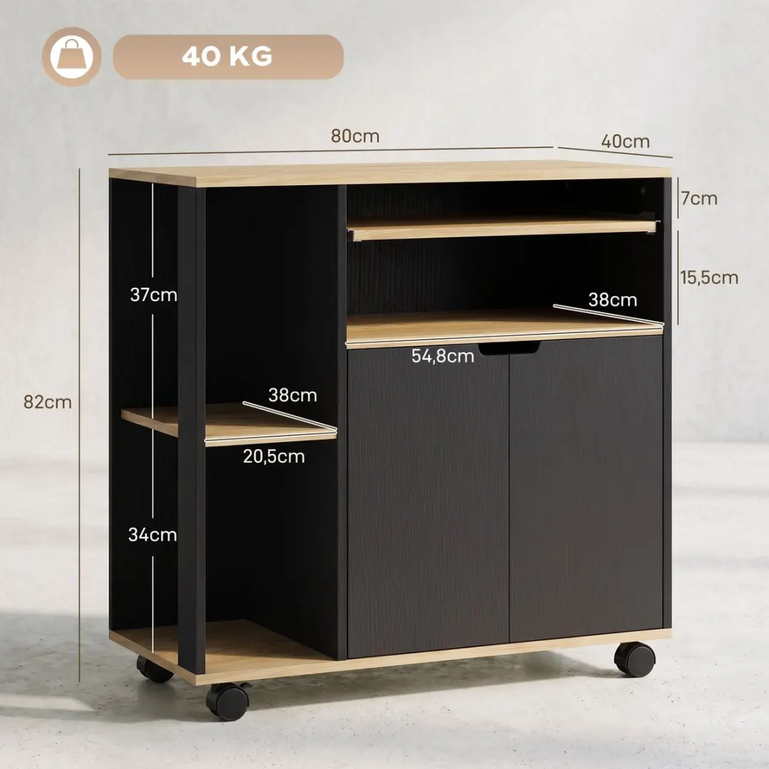 Homcom Keukentrolley 80x40x82cm - Zwart