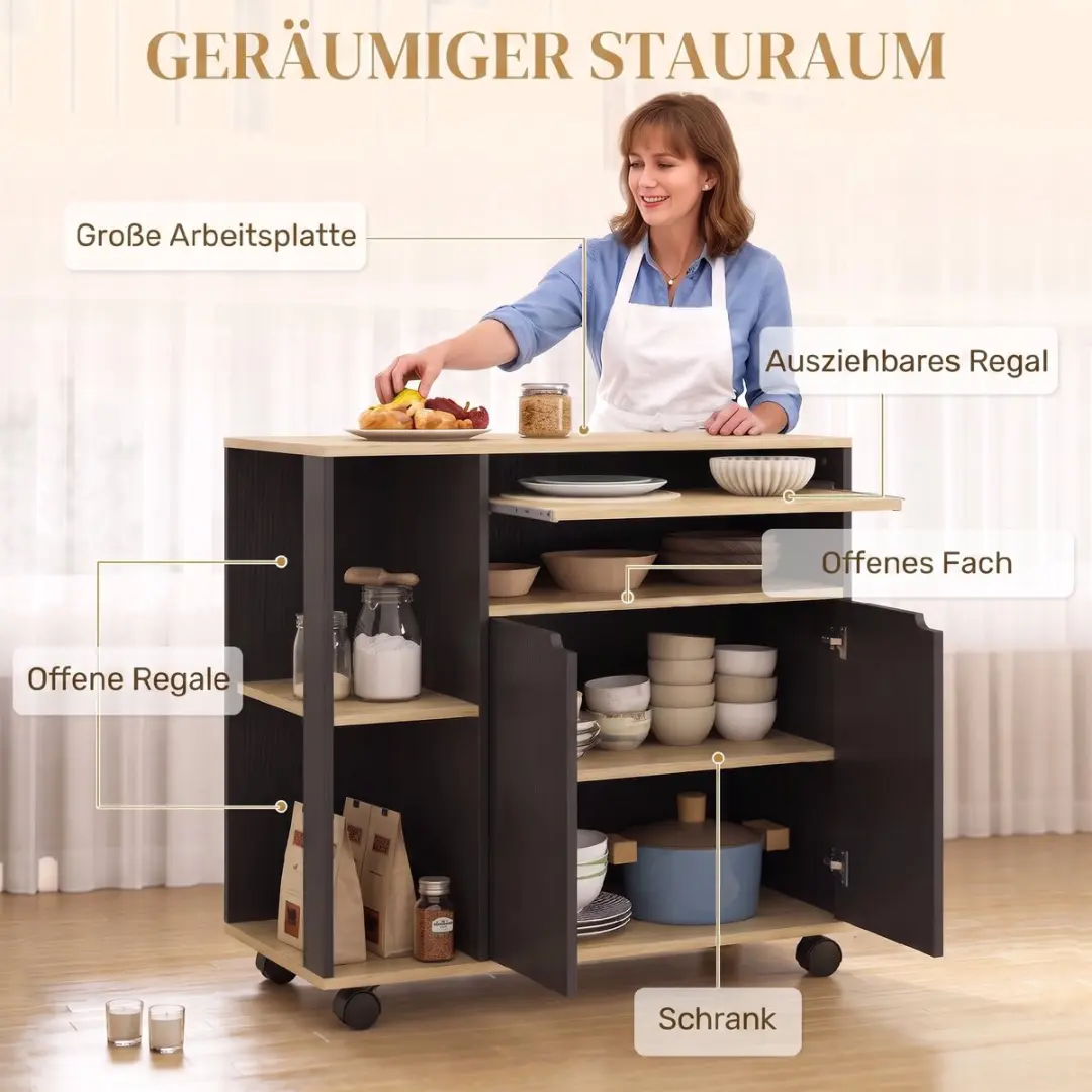 Homcom Keukentrolley 80x40x82cm - Zwart - afbeelding 6 van 6