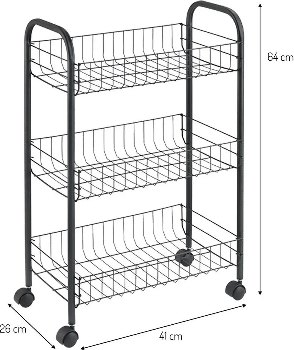 Metaltex Lugano Keukentrolley 344503162 - 3 Manden - Zwart - afbeelding 6 van 6