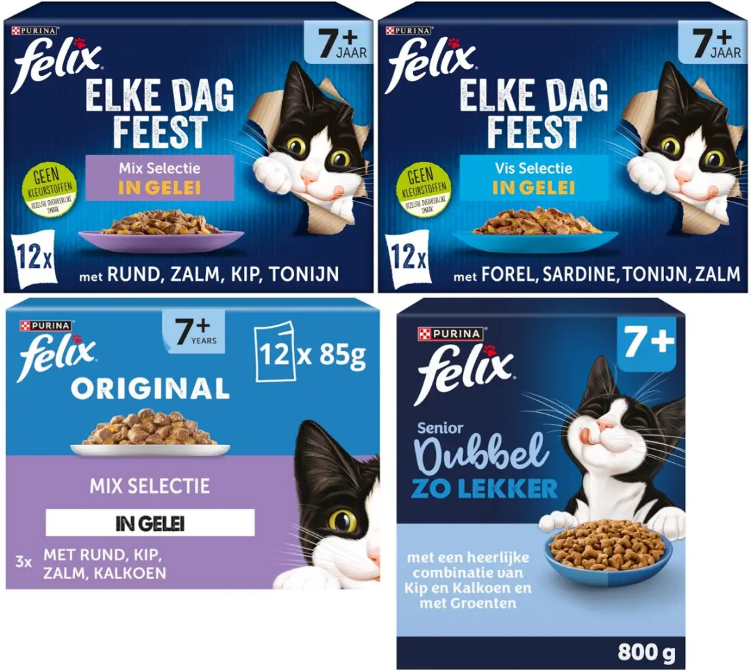 Felix Original Elke Dag Feest Dubbel Zo Lekker Senior 7+ Proefpakket 4.08kg