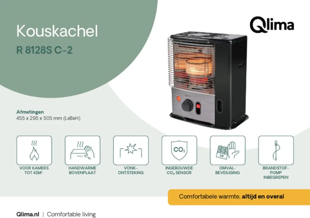 Qlima R8128S-C2 Petroleumkachel 2800W - Zwart/Grijs - afbeelding 6 van 6