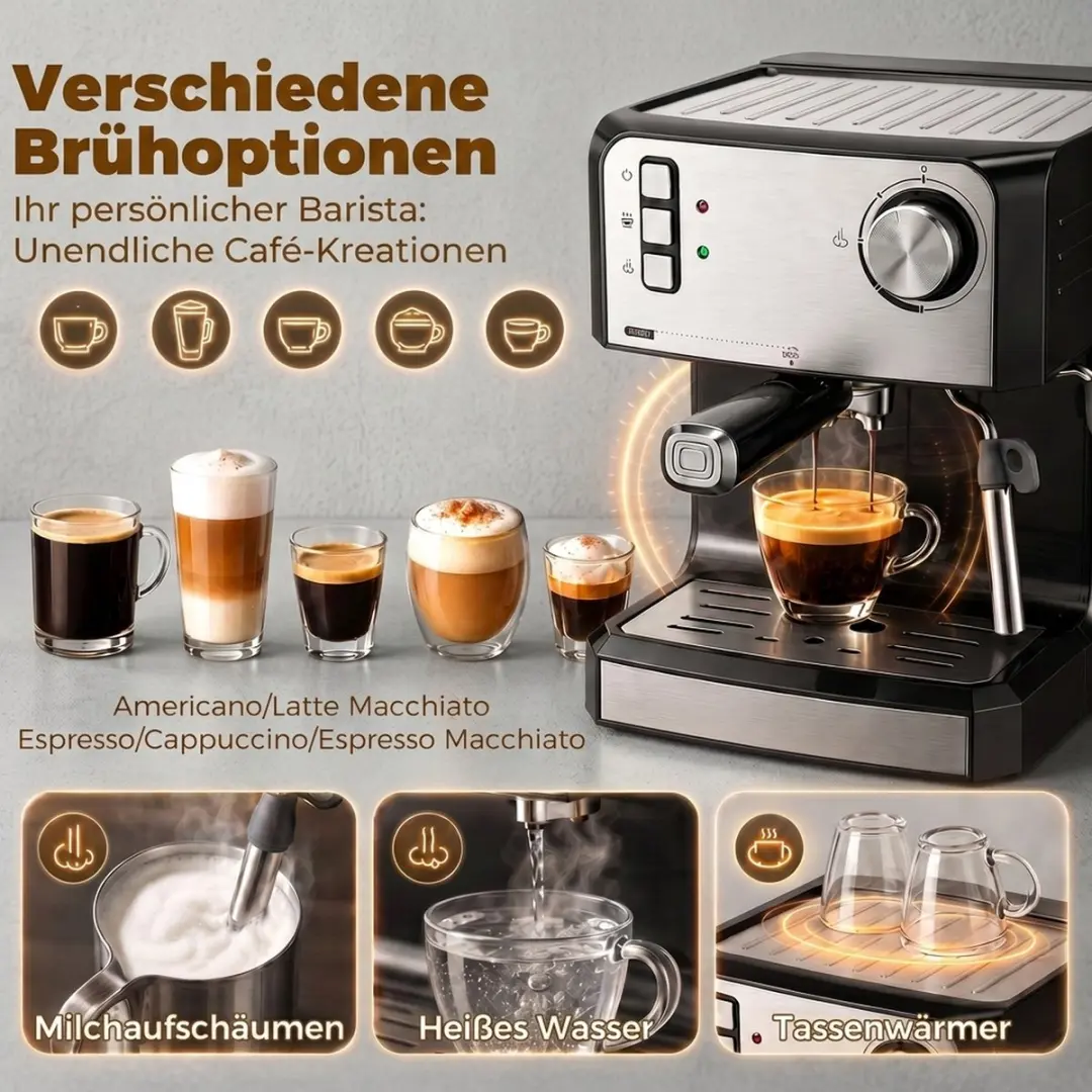 Homcom Halfautomatische Espressomachine 20 bar 850W - Zwart - afbeelding 6 van 6