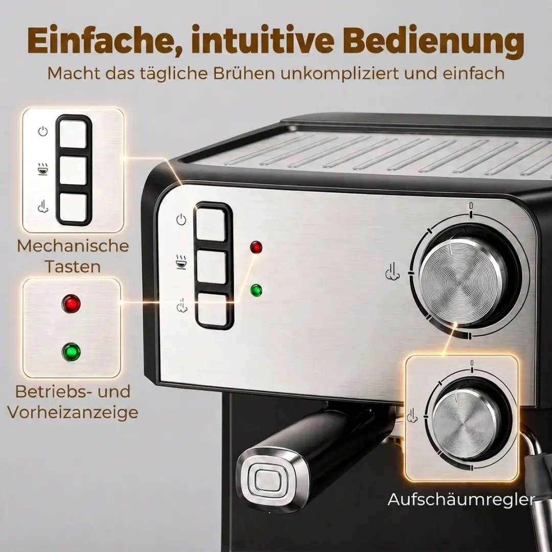 Homcom Halfautomatische Espressomachine 20 bar 850W - Zwart