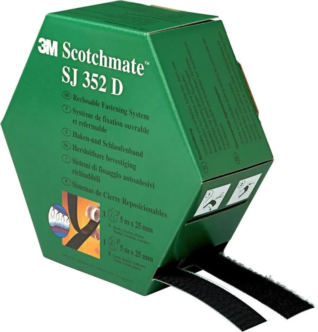 3M Scotchmate SJ352D Klittenband Haak & Lus 5000mm x 25.4mm