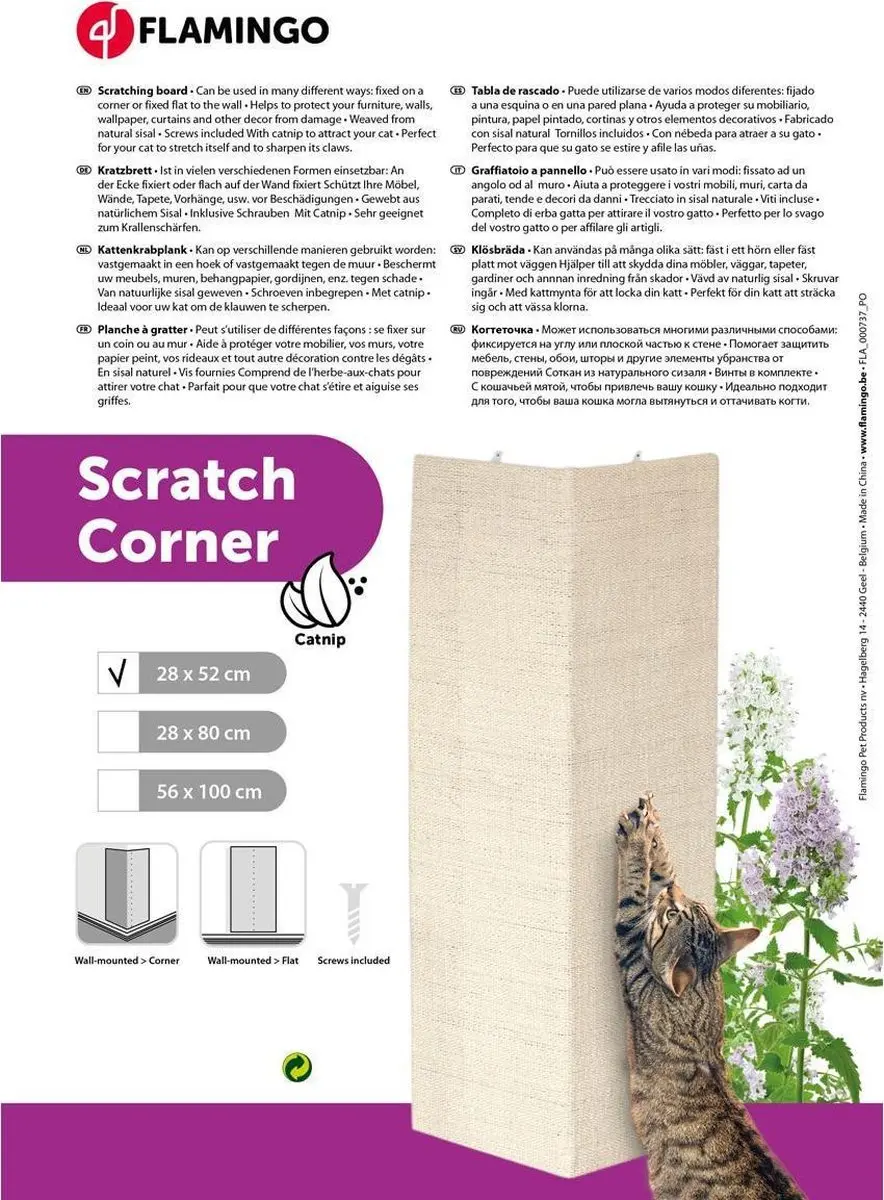 Flamingo Katten Krabplank Hoek Sisal 28x52cm - Beige