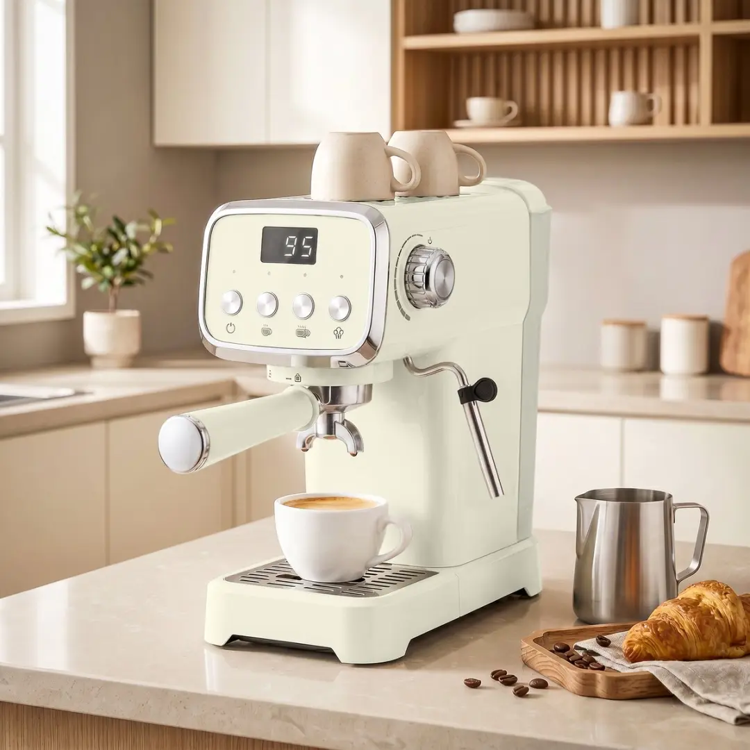 ECTEATOY Piston Espressomachine 20 Bar 1350W - 1.2L - Crème