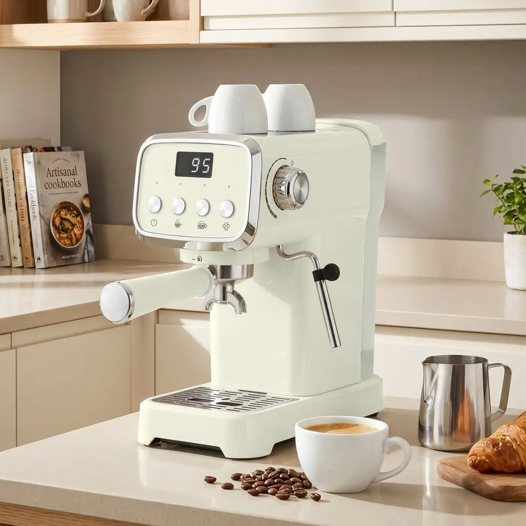 ECTEATOY Piston Espressomachine 20 Bar 1350W - 1.2L - Crème