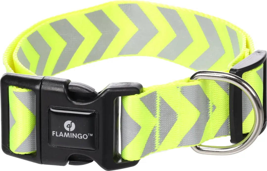 Flamingo Fergu Halsband - XL 55-75cm - Nylon Reflecterend Geel