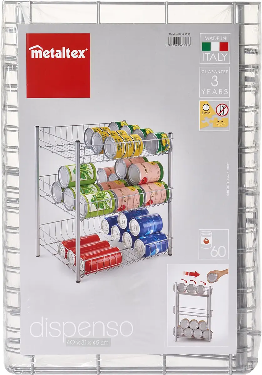 Metaltex Dispenso Keukenrek 60 Blikjes - 40x31x45cm - Zilvergrijs