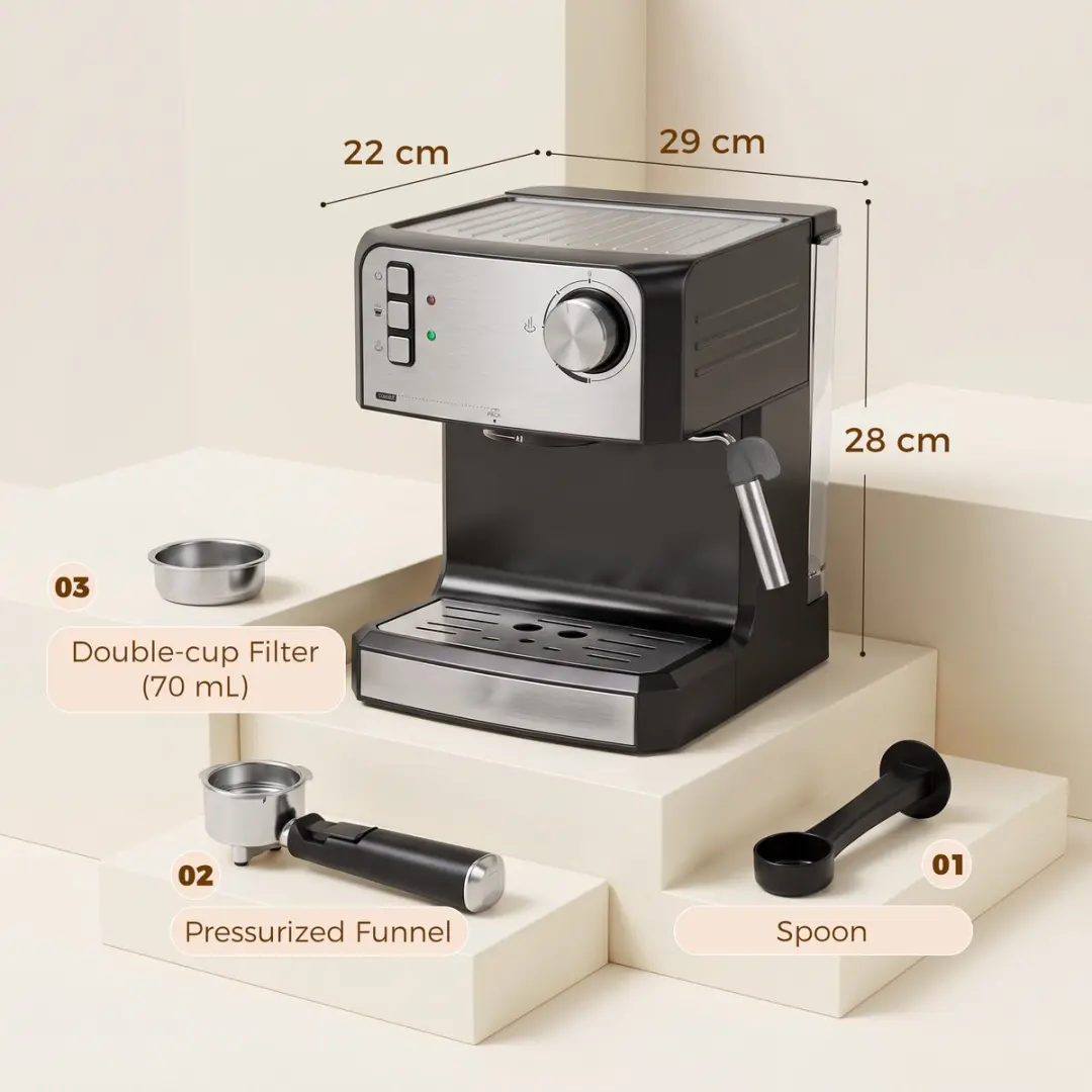 ECTEATOY Piston Espressomachine - 20 Bar - 1,6L - 850W - Zwart