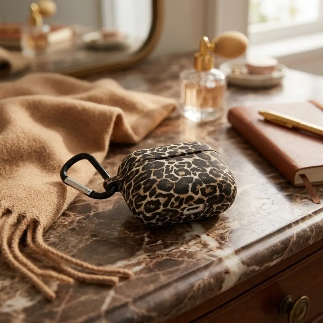 NUVEX Hoesje AirPods 4 - Zwart Bruin Luipaardprint - afbeelding 2 van 6