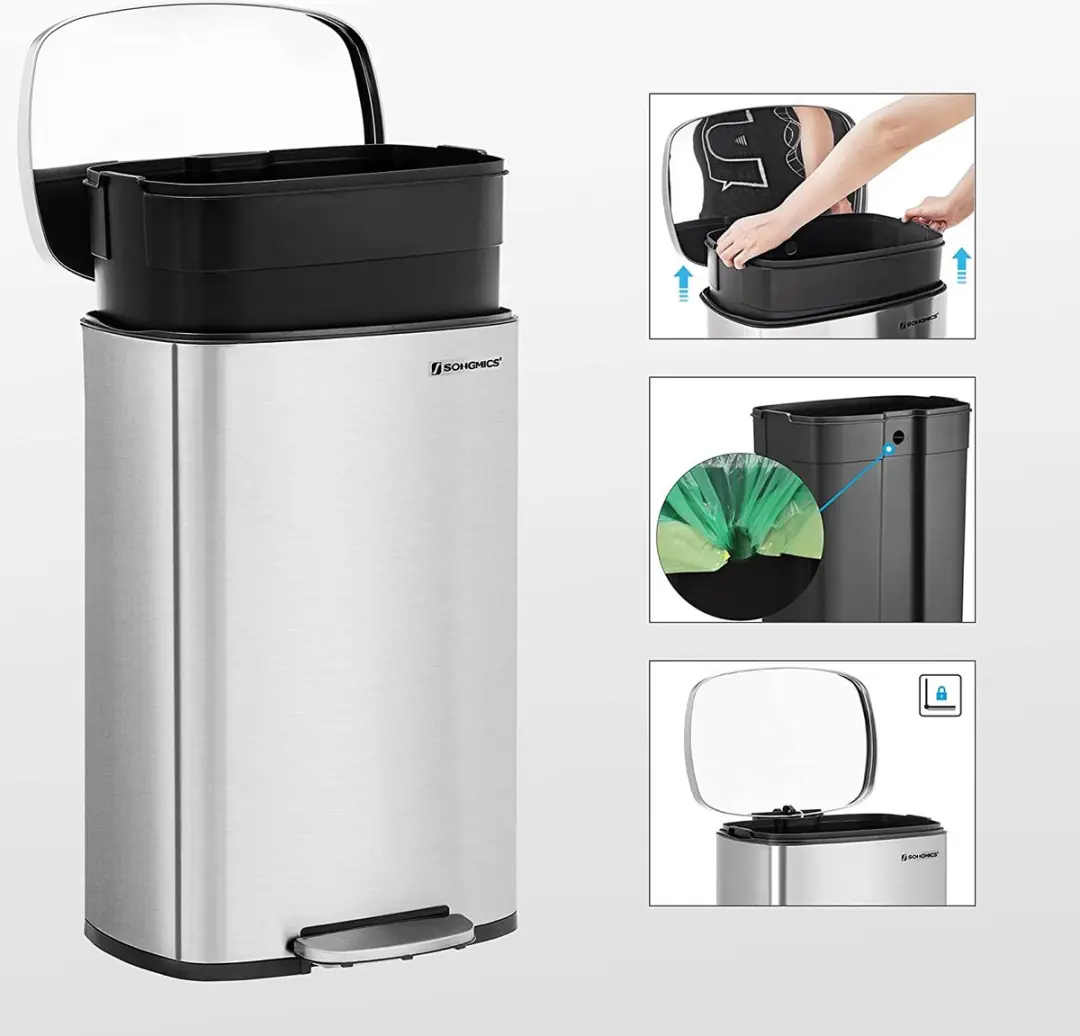 Songmics Pedaalprullenbak 50L - Zilver LTB050E01