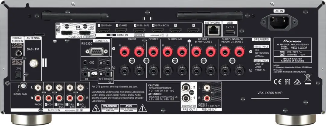 Pioneer VSX-LX305 Netwerk AV Receiver 9.2 Kanalen - Zilver