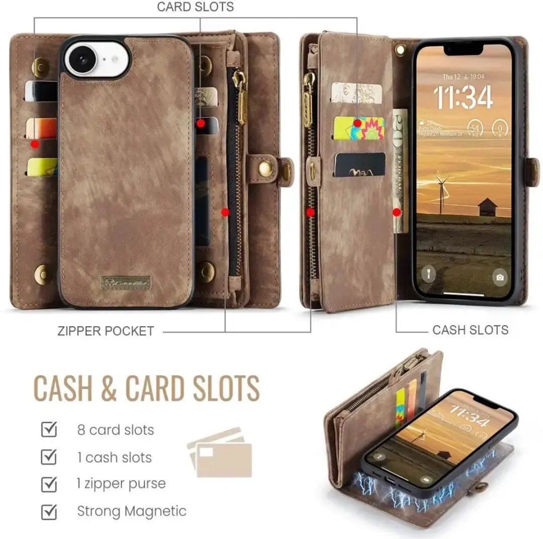 Caseme 008 iPhone 16/17 Book Case & Portemonnee - Bruin - afbeelding 6 van 6