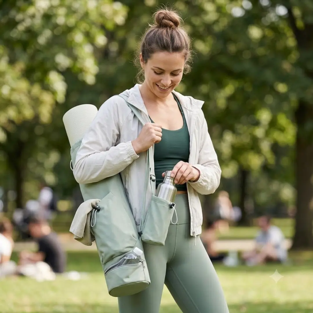 NUVEX Groene Yogamat Tas - Crossbody Sporttas met Waterfleshouder