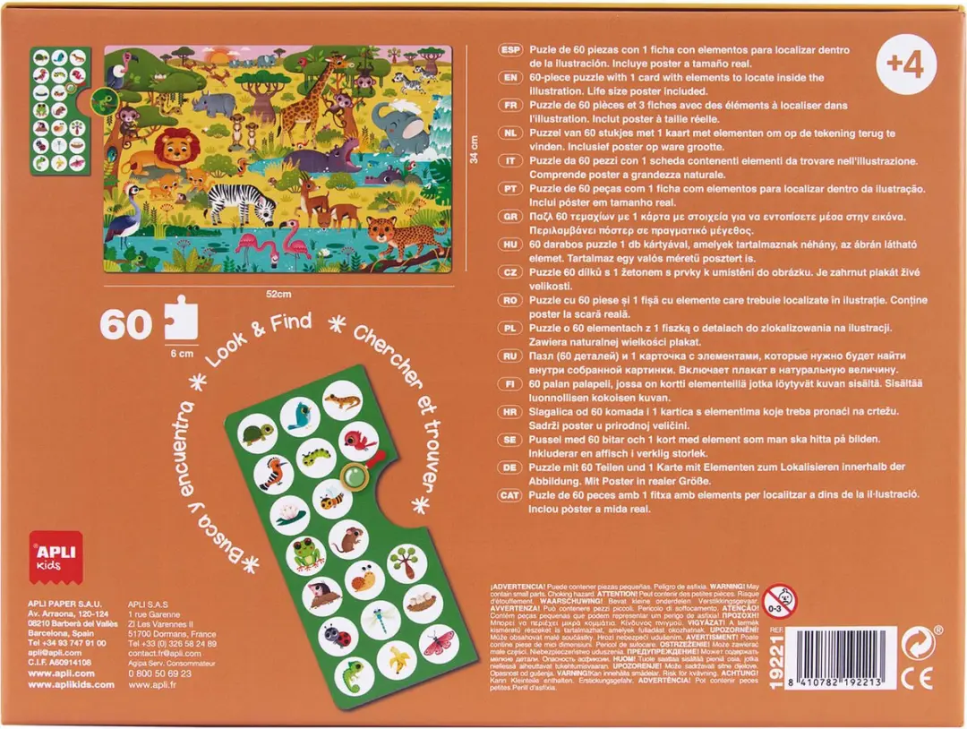 Apli Kids Junior Jungle Observatiepuzzel 60 Stuks - Meerkleurig