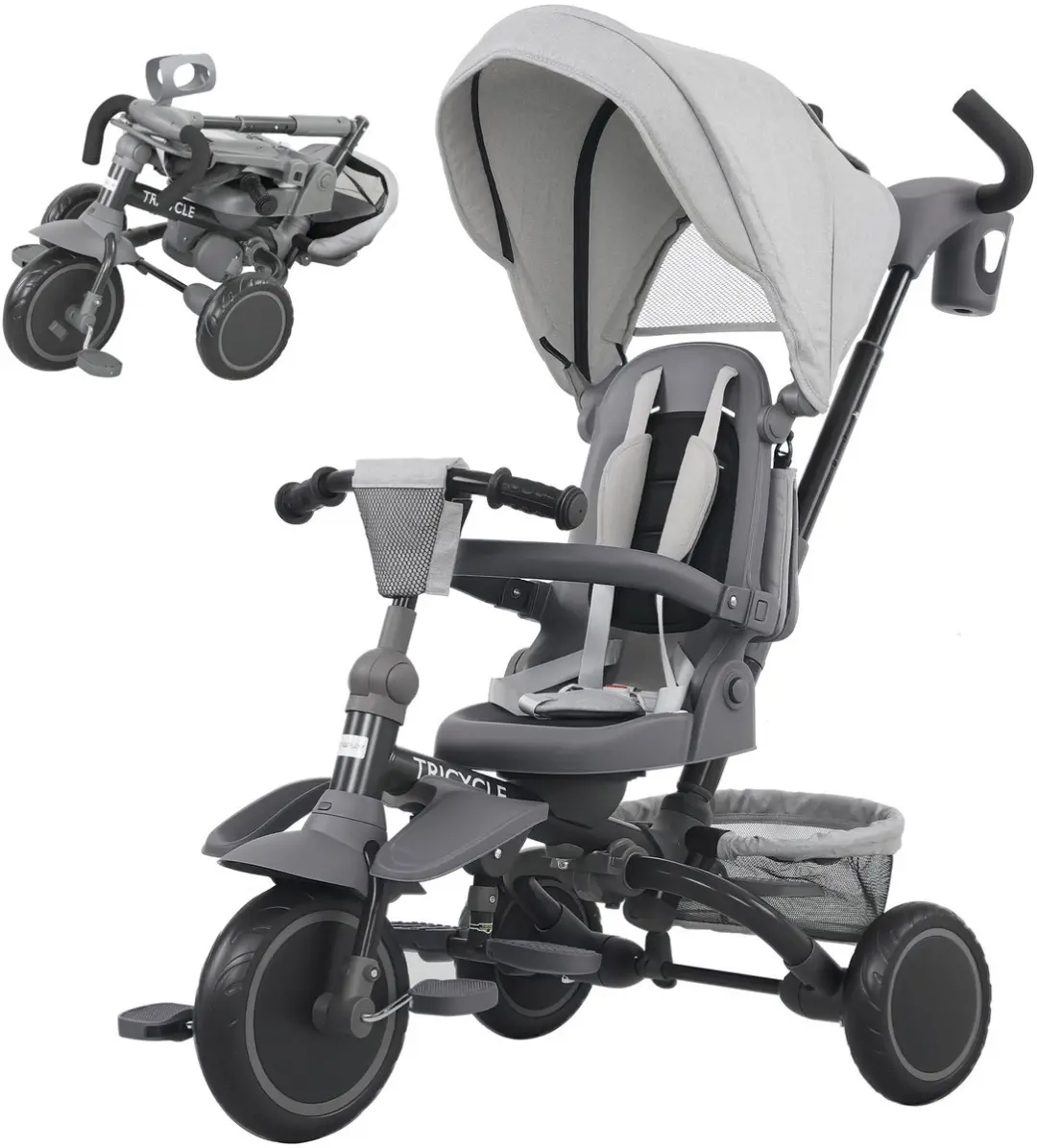 ECTEATOY Driewieler 6-in-1 - Grijs