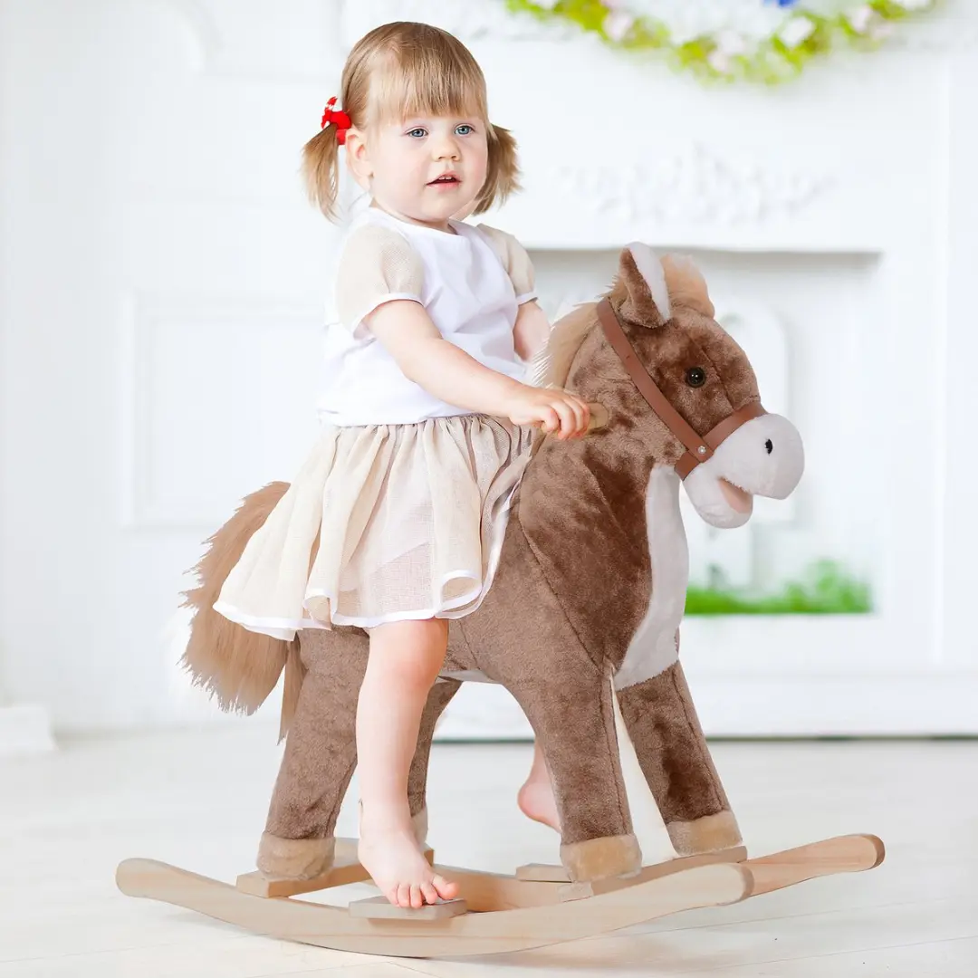 Homcom Kinderschommelpaard Hout 74x33x62cm Bruin - afbeelding 3 van 6