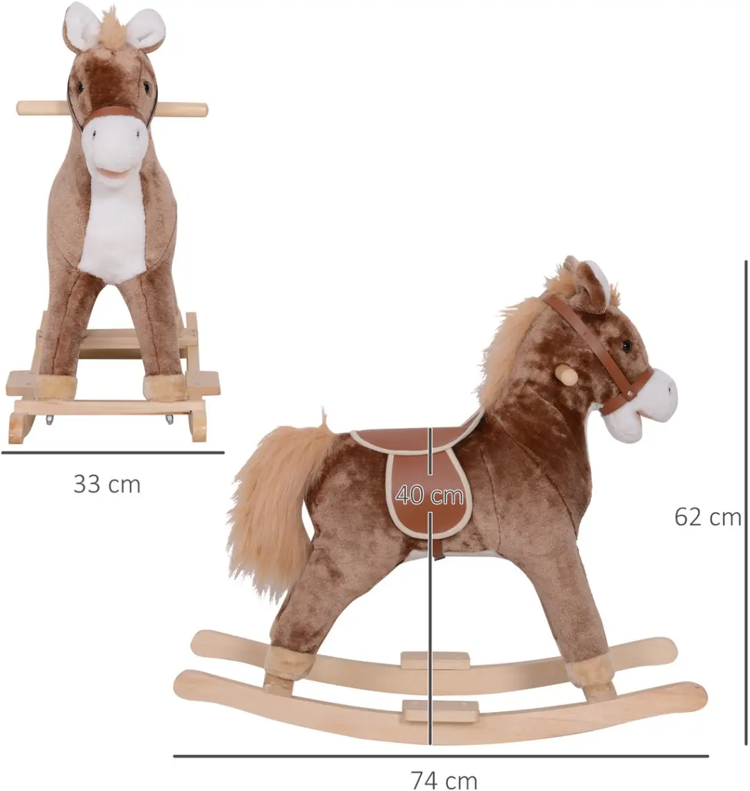 Homcom Kinderschommelpaard Hout 74x33x62cm Bruin - afbeelding 2 van 6