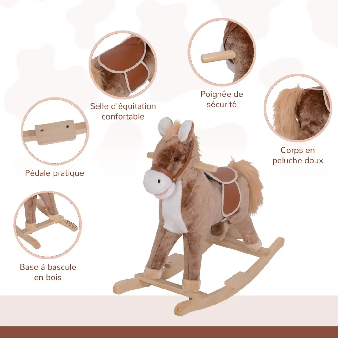 Homcom Kinderschommelpaard Hout 74x33x62cm Bruin - afbeelding 5 van 6