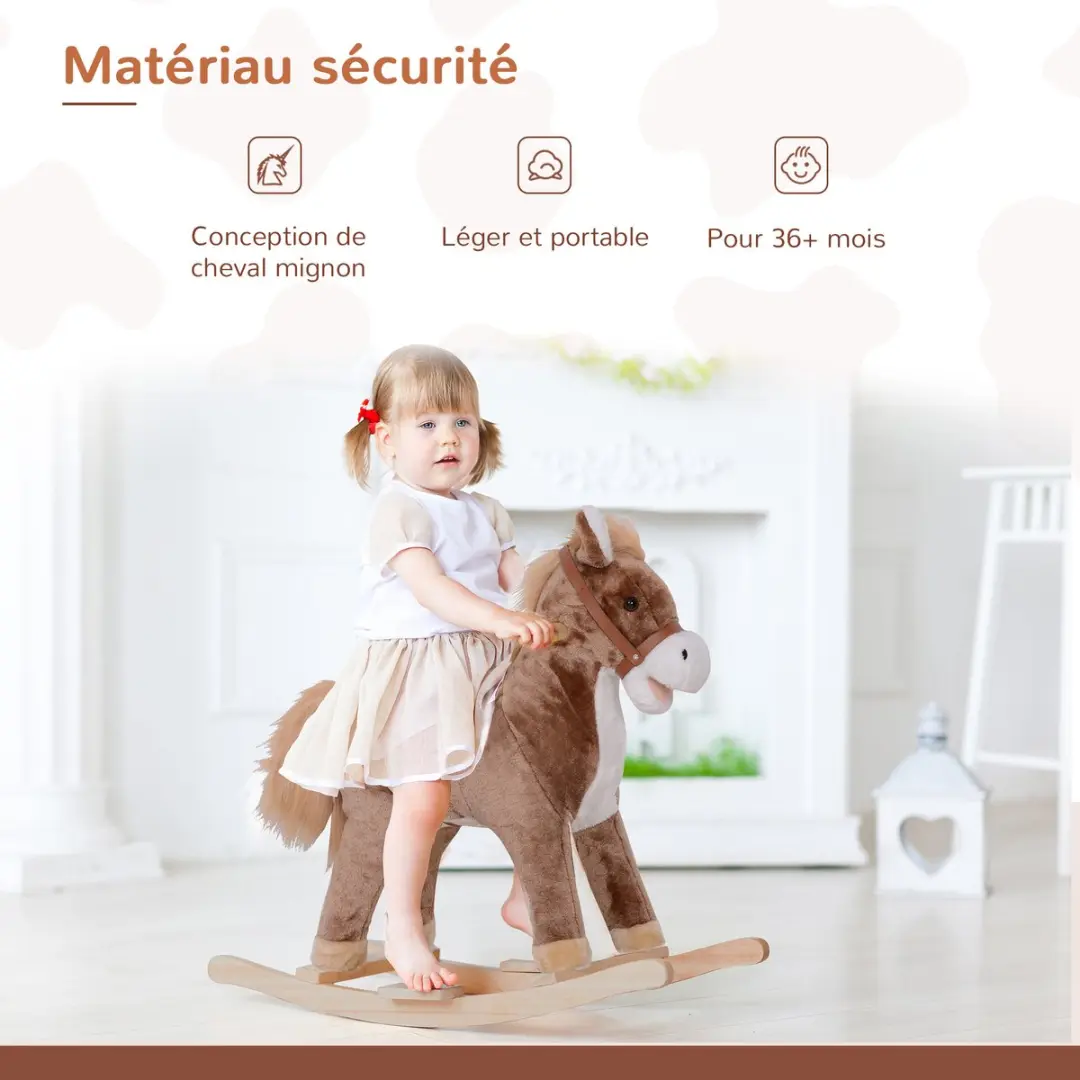 Homcom Kinderschommelpaard Hout 74x33x62cm Bruin - afbeelding 4 van 6