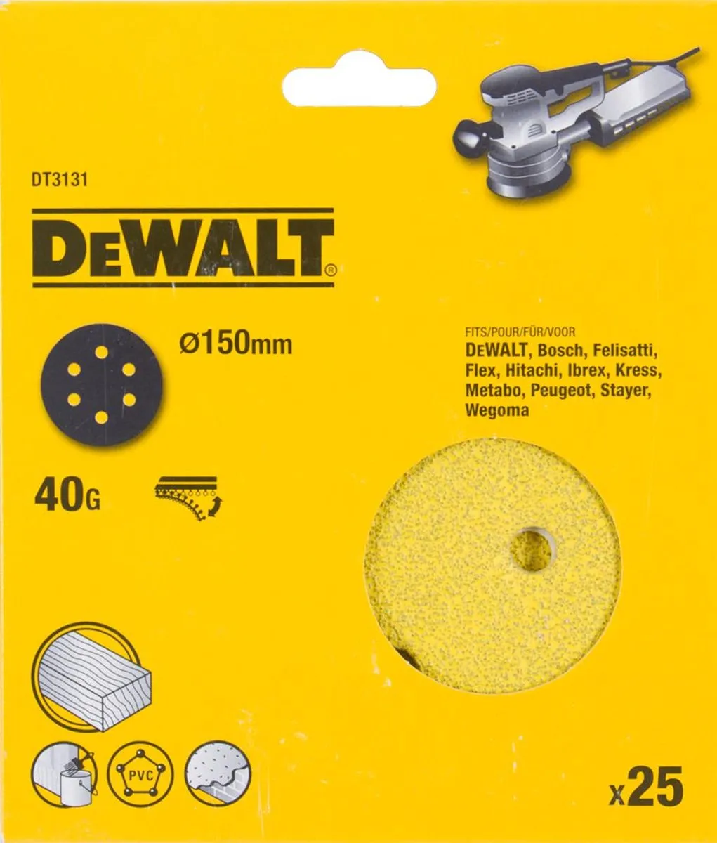 DeWalt DT3131 P40 Schuurschijf 150mm - 25 Stuks