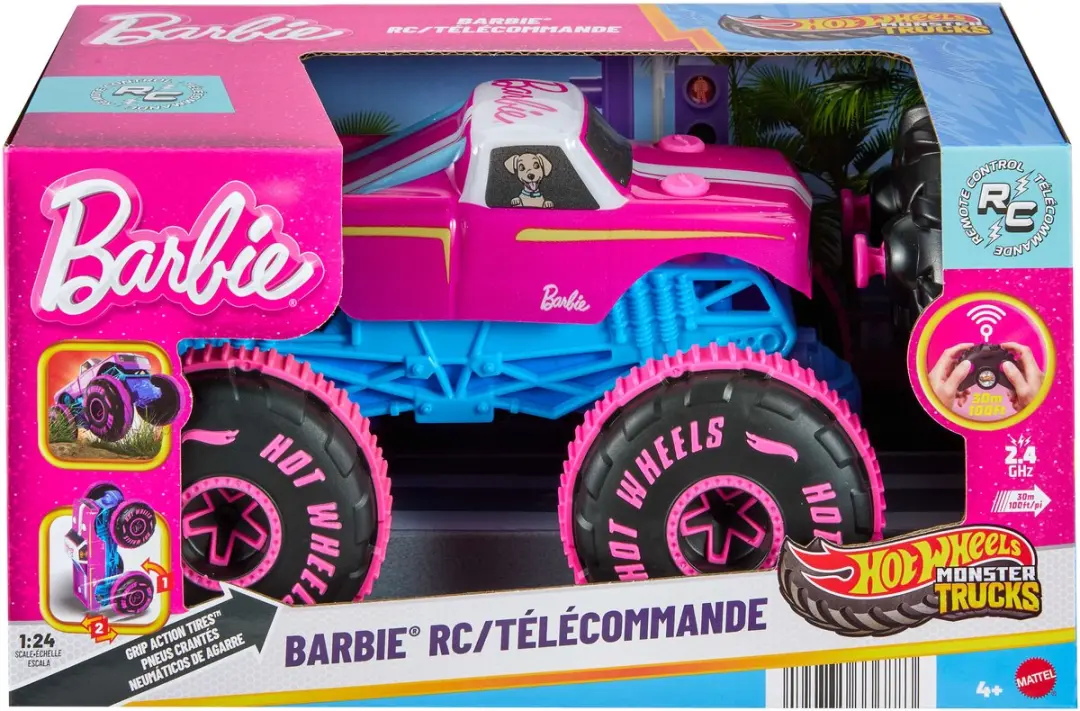 Hot Wheels Monster Trucks 1:24 BARBIE RC Voertuig JHW58 - Roze