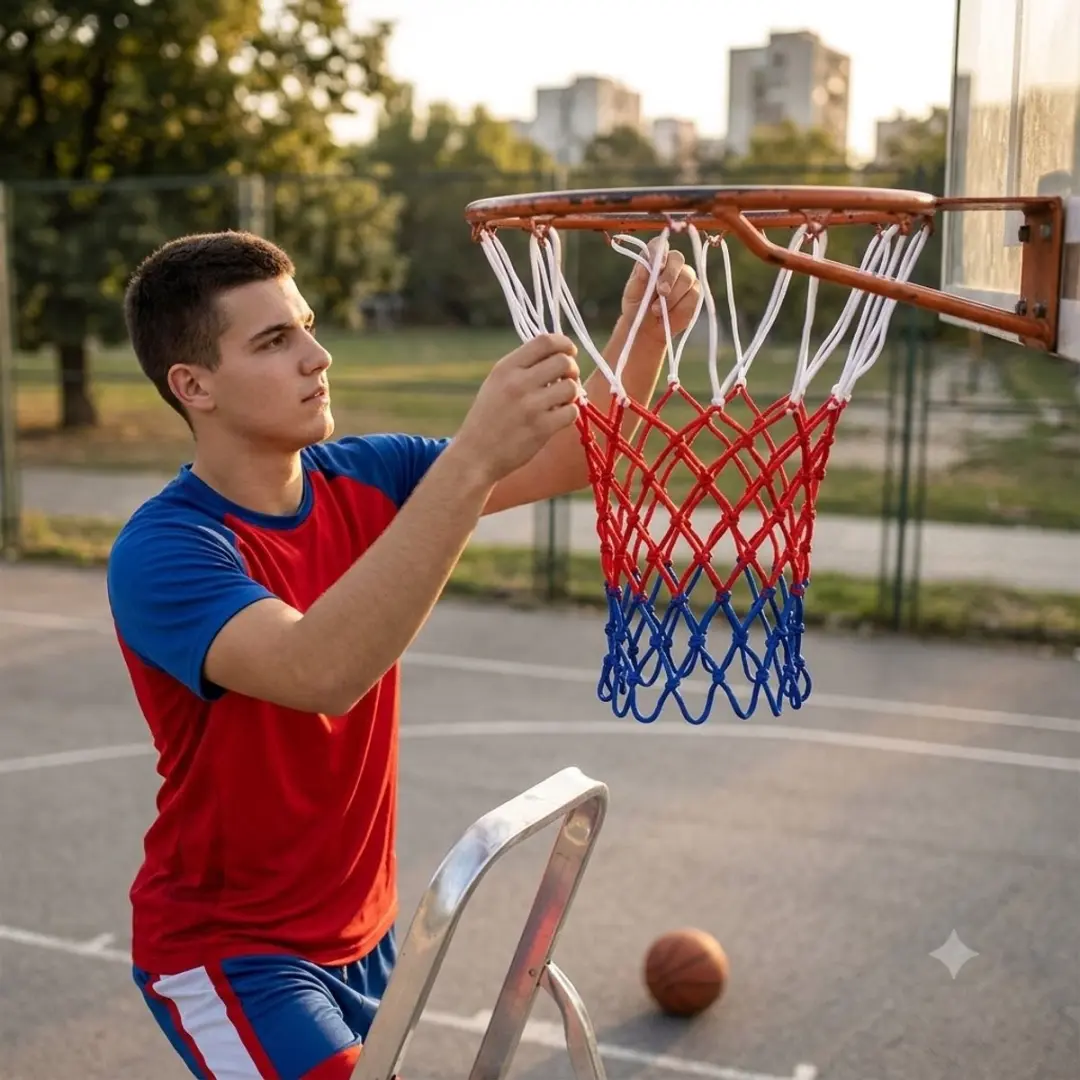 NuveX Basketbalnet - 2 Stuks - Rood/Wit/Blauw - Heavy Duty
